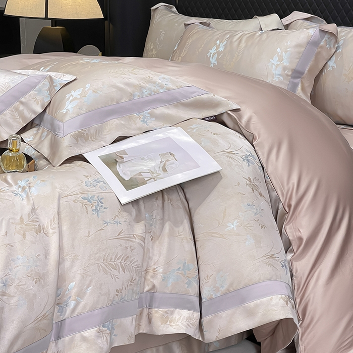 91家纺网 家纺一手货源 找家纺 2025春夏新款A类天丝棉贡缎提花四件套真丝全工艺丝滑裸睡床单床笠爆款床上用品 尤朵-芸粉