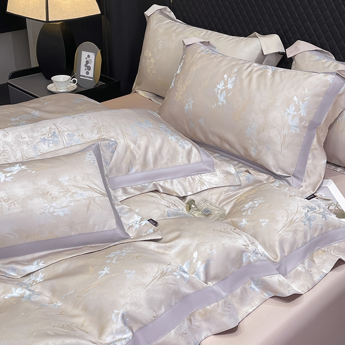 91家纺网 家纺一手货源 找家纺 2025春夏新款A类天丝棉贡缎提花四件套真丝全工艺丝滑裸睡床单床笠爆款床上用品 尤朵-芸粉