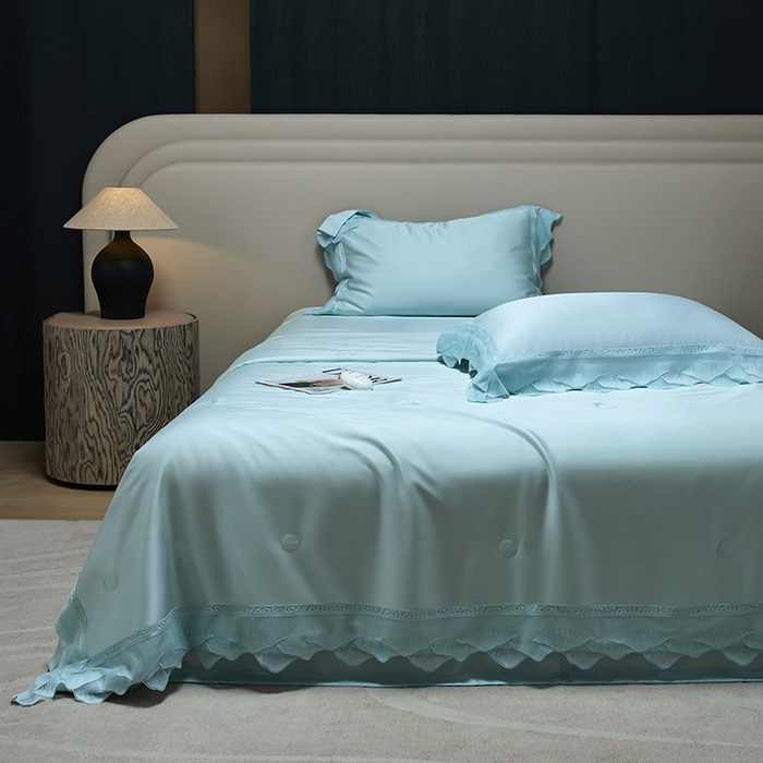 91家纺网 家纺一手货源 找家纺 淼铭家纺 2025新款莱赛尔夏被四件套-黛莉丝系列 黛莉丝-青