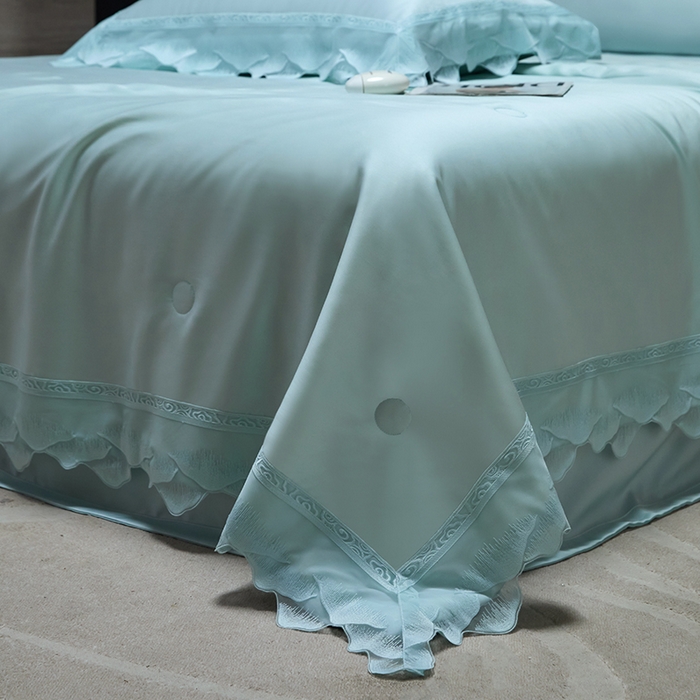 91家纺网 家纺一手货源 找家纺 淼铭家纺 2025新款莱赛尔夏被四件套-黛莉丝系列 黛莉丝-青