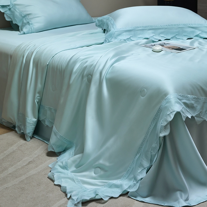 91家纺网 家纺一手货源 找家纺 淼铭家纺 2025新款莱赛尔夏被四件套-黛莉丝系列 黛莉丝-青