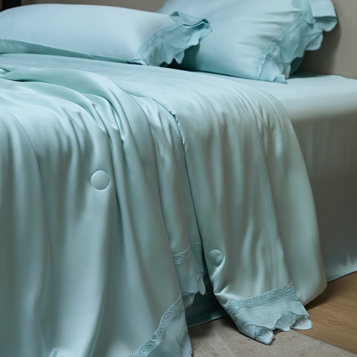 91家纺网 家纺一手货源 找家纺 淼铭家纺 2025新款莱赛尔夏被四件套-黛莉丝系列 黛莉丝-青