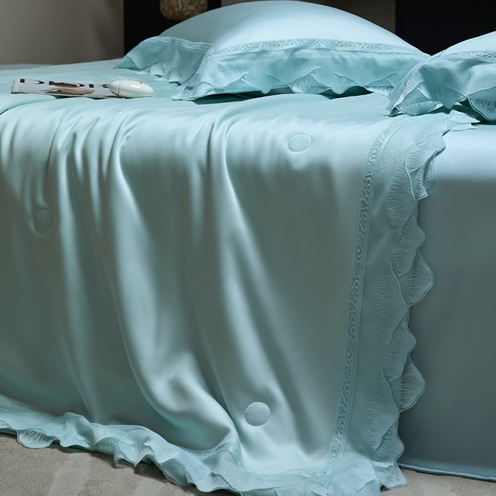 91家纺网 家纺一手货源 找家纺 淼铭家纺 2025新款莱赛尔夏被四件套-黛莉丝系列 黛莉丝-青