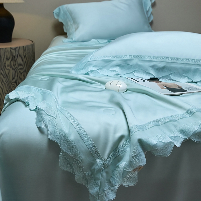 91家纺网 家纺一手货源 找家纺 淼铭家纺 2025新款莱赛尔夏被四件套-黛莉丝系列 黛莉丝-青