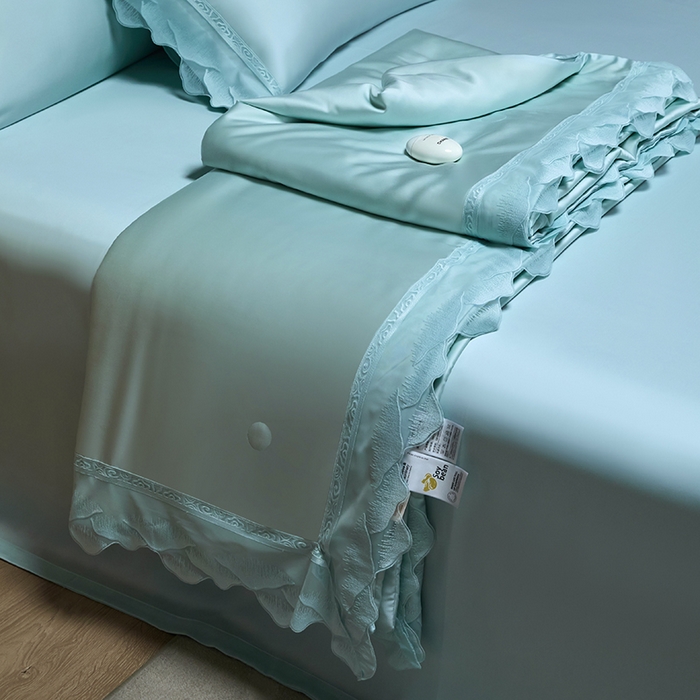 91家纺网 家纺一手货源 找家纺 淼铭家纺 2025新款莱赛尔夏被四件套-黛莉丝系列 黛莉丝-青