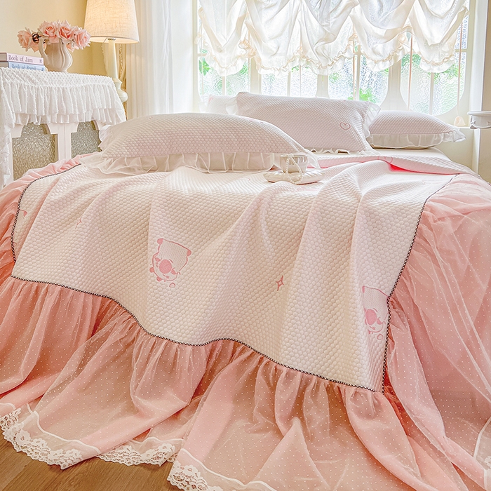 91家纺网 家纺一手货源 找家纺 网红馆（ck家纺） 2025新款床裙款豆豆凉感席凉席席子-可爱巴拉 可爱巴拉-粉