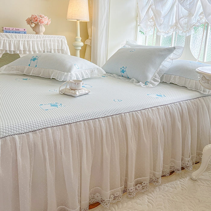 91家纺网 家纺一手货源 找家纺 网红馆（ck家纺） 2025新款床裙款豆豆凉感席凉席席子-可爱巴拉 可爱巴拉-蓝