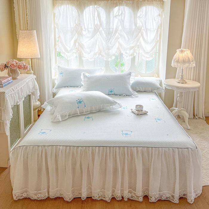 91家纺网 家纺一手货源 找家纺 网红馆（ck家纺） 2025新款床裙款豆豆凉感席凉席席子-可爱巴拉 可爱巴拉-蓝