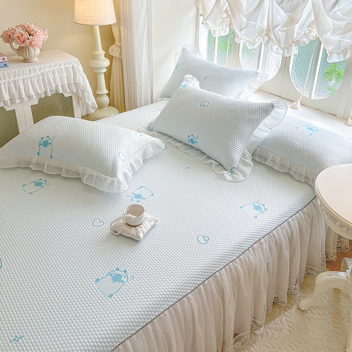 91家纺网 家纺一手货源 找家纺 网红馆（ck家纺） 2025新款床裙款豆豆凉感席凉席席子-可爱巴拉 可爱巴拉-蓝