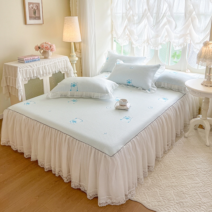 91家纺网 家纺一手货源 找家纺 网红馆（ck家纺） 2025新款床裙款豆豆凉感席凉席席子-可爱巴拉 可爱巴拉-蓝