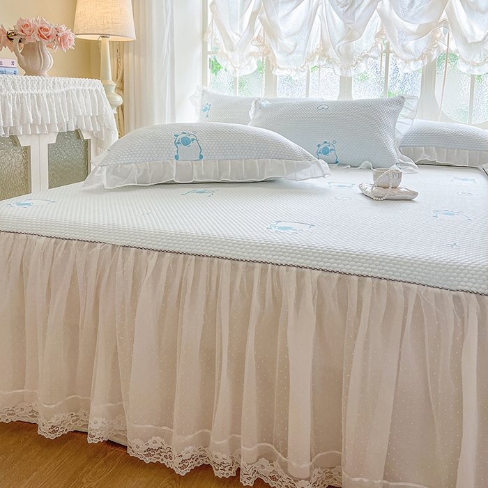 91家纺网 家纺一手货源 找家纺 网红馆（ck家纺） 2025新款床裙款豆豆凉感席凉席席子-可爱巴拉 可爱巴拉-蓝