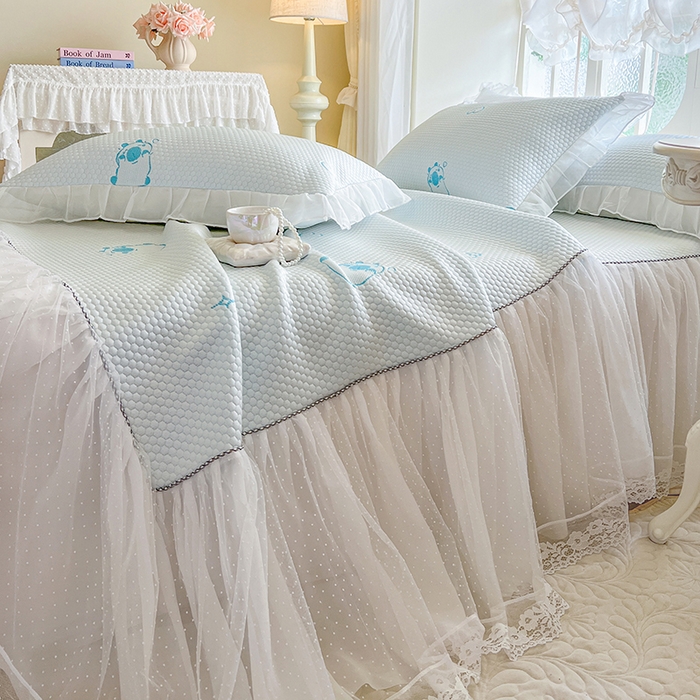 91家纺网 家纺一手货源 找家纺 网红馆（ck家纺） 2025新款床裙款豆豆凉感席凉席席子-可爱巴拉 可爱巴拉-蓝