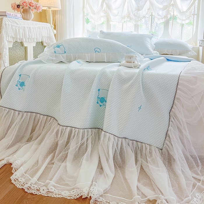 91家纺网 家纺一手货源 找家纺 网红馆（ck家纺） 2025新款床裙款豆豆凉感席凉席席子-可爱巴拉 可爱巴拉-蓝