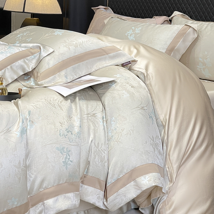 91家纺网 家纺一手货源 找家纺 2025春夏新款A类天丝棉贡缎提花四件套真丝全工艺丝滑裸睡床单床笠爆款床上用品 尤朵-湘金