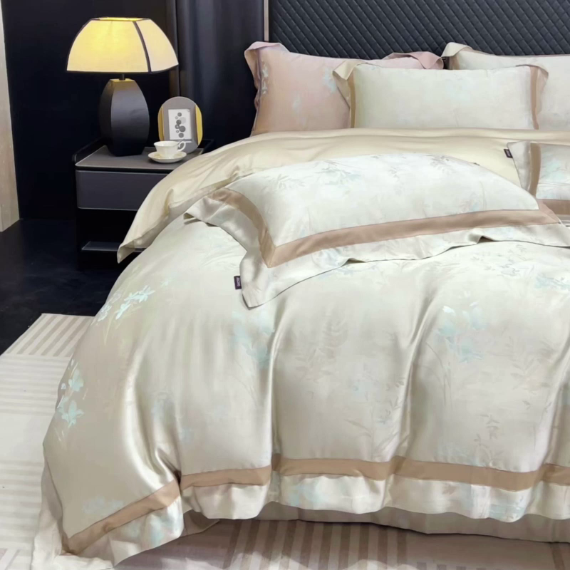 91家纺网 家纺一手货源 找家纺 2025春夏新款A类天丝棉贡缎提花四件套真丝全工艺丝滑裸睡床单床笠爆款床上用品 尤朵-湘金