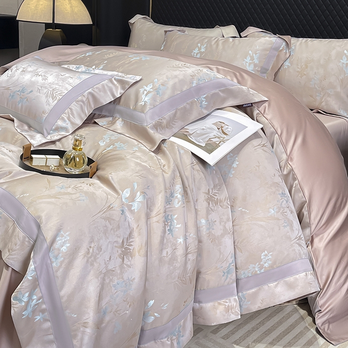 91家纺网 家纺一手货源 找家纺 2025春夏新款A类天丝棉贡缎提花四件套真丝全工艺丝滑裸睡床单床笠爆款床上用品 尤朵-芸粉