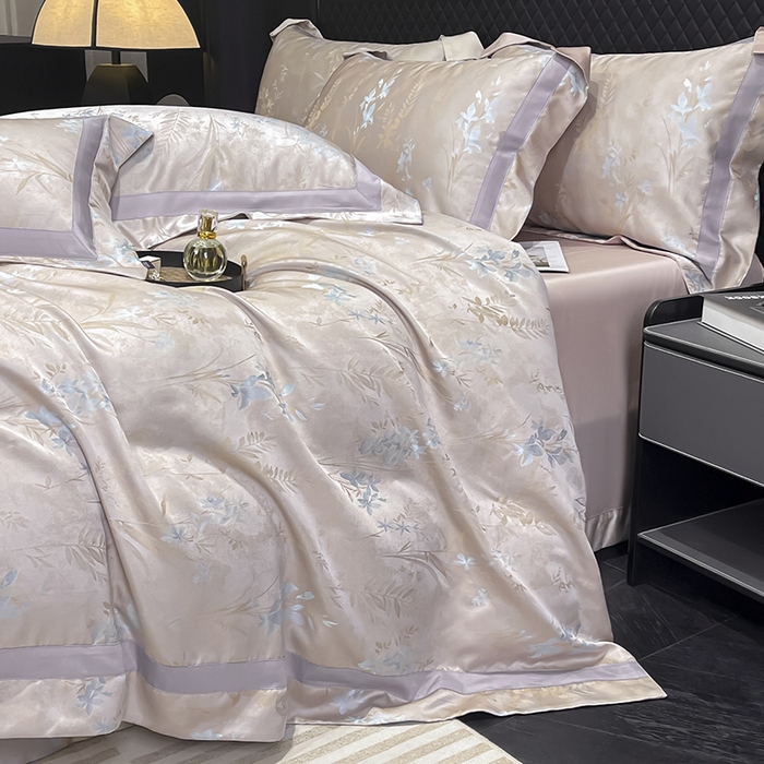 91家纺网 家纺一手货源 找家纺 2025春夏新款A类天丝棉贡缎提花四件套真丝全工艺丝滑裸睡床单床笠爆款床上用品 尤朵-芸粉