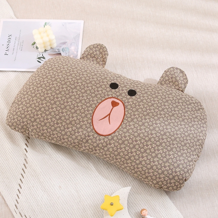 91家纺网 家纺一手货源 找家纺 梦叶草 2025新款全棉刺绣枕芯萌芽熊荞麦枕头 萌芽熊-咖色35*60cm