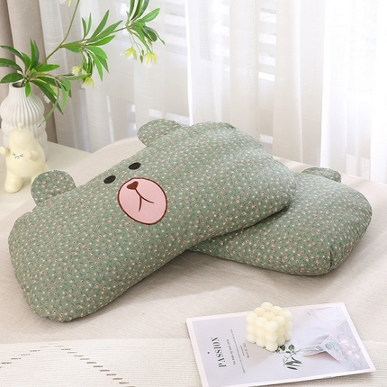 梦叶草 2025新款全棉刺绣枕芯萌芽熊荞麦枕头 萌芽熊-墨绿35*60cm