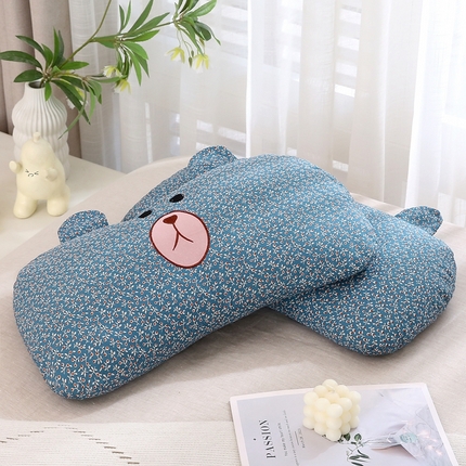 梦叶草 2025新款全棉刺绣枕芯萌芽熊荞麦枕头 萌芽熊-蓝色35*60cm