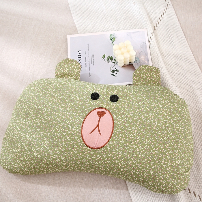 91家纺网 家纺一手货源 找家纺 梦叶草 2025新款全棉刺绣枕芯萌芽熊荞麦枕头 萌芽熊-绿色35*60cm