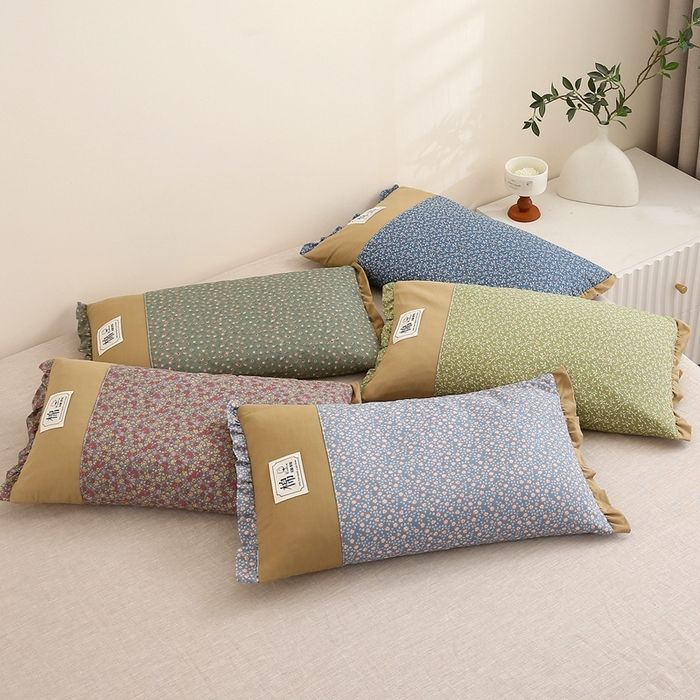 91家纺网 家纺一手货源 找家纺 （总）梦叶草 2025新款全棉贴布绣小碎花荞麦枕头护颈枕芯