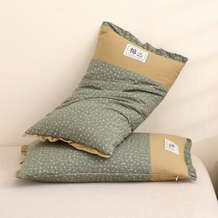 梦叶草 2025新款全棉贴布绣小碎花荞麦枕头护颈枕芯 贴布绣小碎花荞麦枕-苔藓绿35*55cm