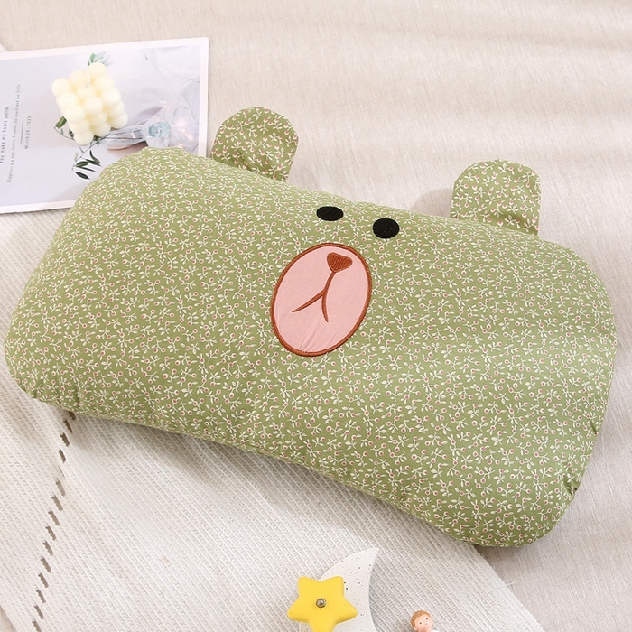 91家纺网 家纺一手货源 找家纺 梦叶草 2025新款全棉刺绣枕芯萌芽熊荞麦枕头 萌芽熊-绿色35*60cm