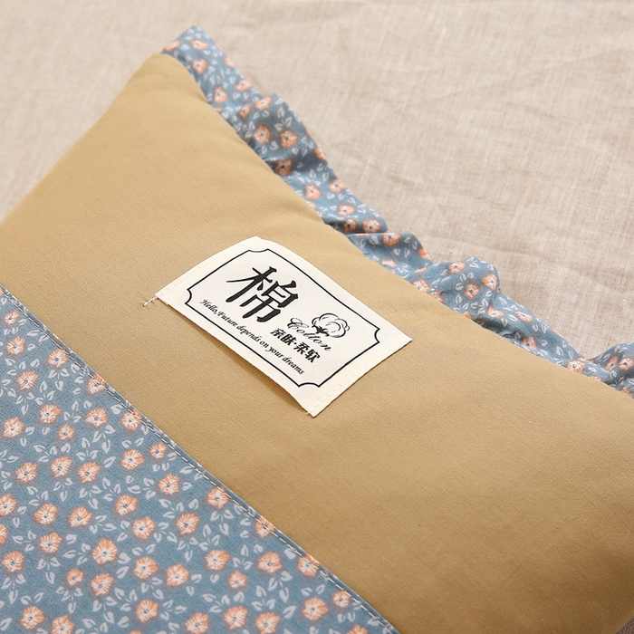 91家纺网 家纺一手货源 找家纺 梦叶草 2025新款全棉贴布绣小碎花荞麦枕头护颈枕芯 贴布绣小碎花荞麦枕-宁静蓝35*55cm