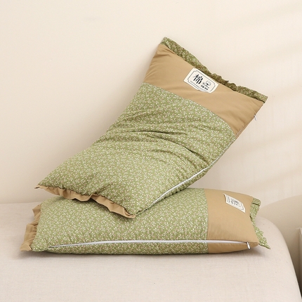 梦叶草 2025新款全棉贴布绣小碎花荞麦枕头护颈枕芯 贴布绣小碎花荞麦枕-蛋白石绿35*55cm