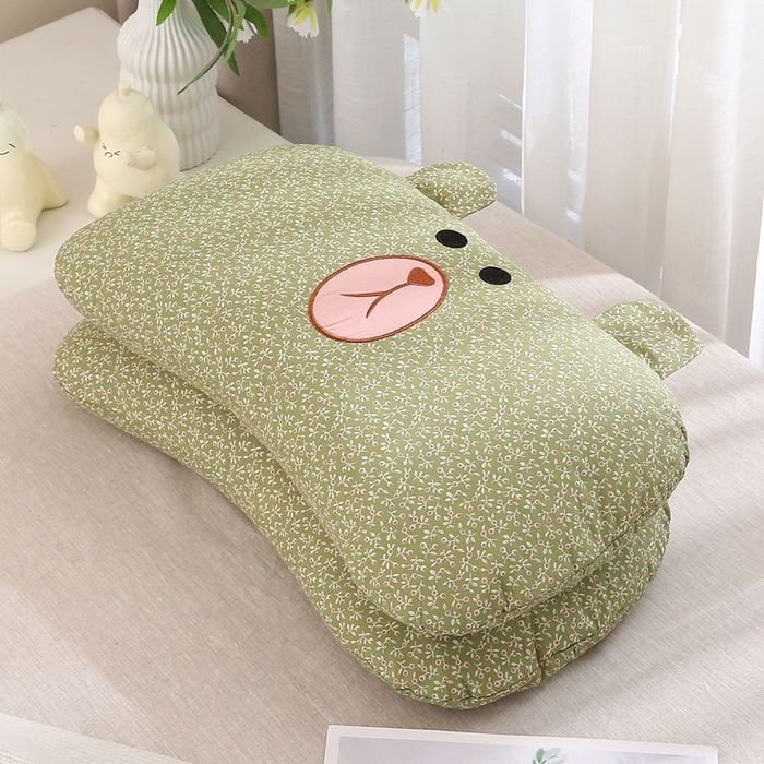 91家纺网 家纺一手货源 找家纺 梦叶草 2025新款全棉刺绣枕芯萌芽熊荞麦枕头 萌芽熊-绿色35*60cm