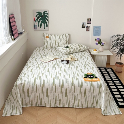 珺柔家纺 2025新款210克老粗布床笠床单 幸运猫猫