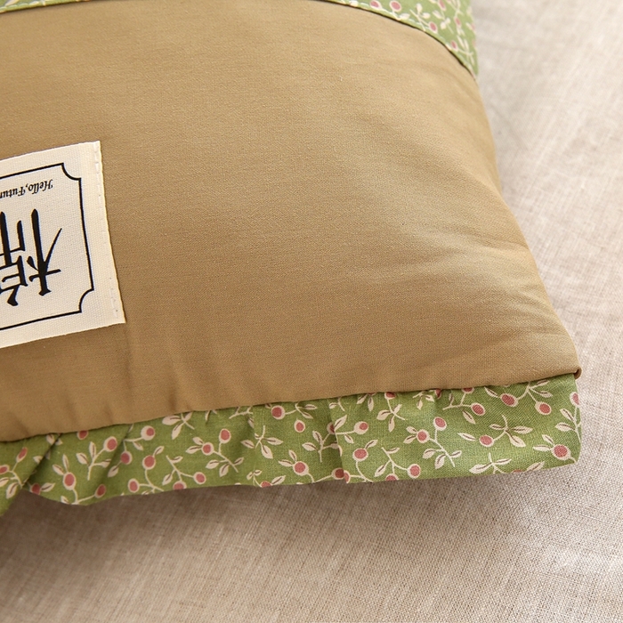 91家纺网 家纺一手货源 找家纺 梦叶草 2025新款全棉贴布绣小碎花荞麦枕头护颈枕芯 贴布绣小碎花荞麦枕-蛋白石绿35*55cm