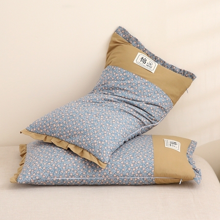 梦叶草 2025新款全棉贴布绣小碎花荞麦枕头护颈枕芯 贴布绣小碎花荞麦枕-宁静蓝35*55cm