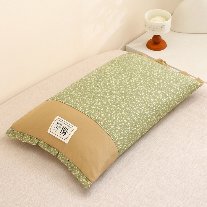 91家纺网 家纺一手货源 找家纺 梦叶草 2025新款全棉贴布绣小碎花荞麦枕头护颈枕芯 贴布绣小碎花荞麦枕-蛋白石绿35*55cm