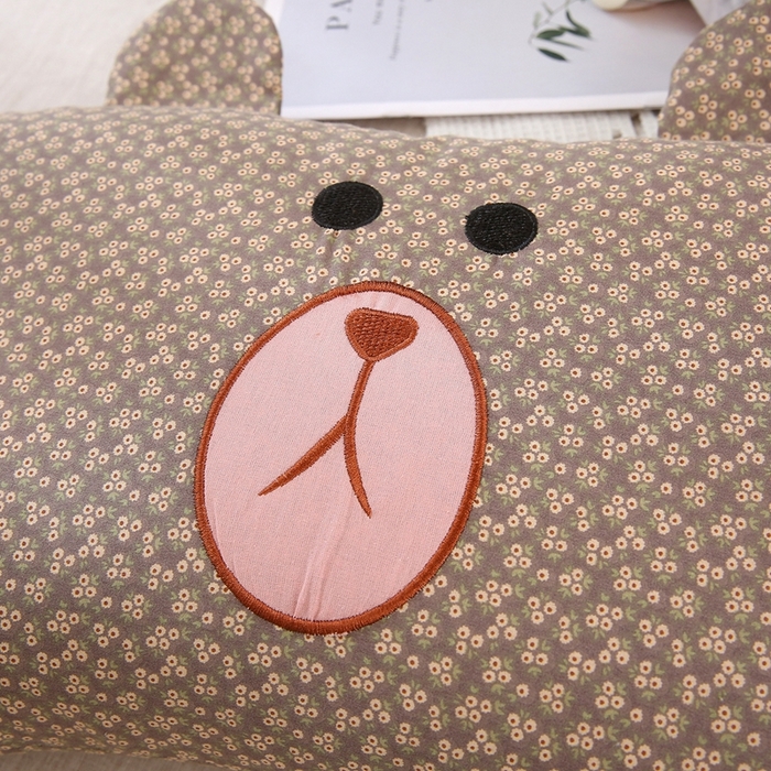 91家纺网 家纺一手货源 找家纺 梦叶草 2025新款全棉刺绣枕芯萌芽熊荞麦枕头 萌芽熊-咖色35*60cm