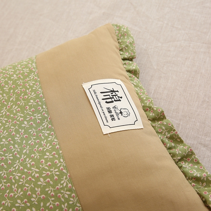 91家纺网 家纺一手货源 找家纺 梦叶草 2025新款全棉贴布绣小碎花荞麦枕头护颈枕芯 贴布绣小碎花荞麦枕-蛋白石绿35*55cm