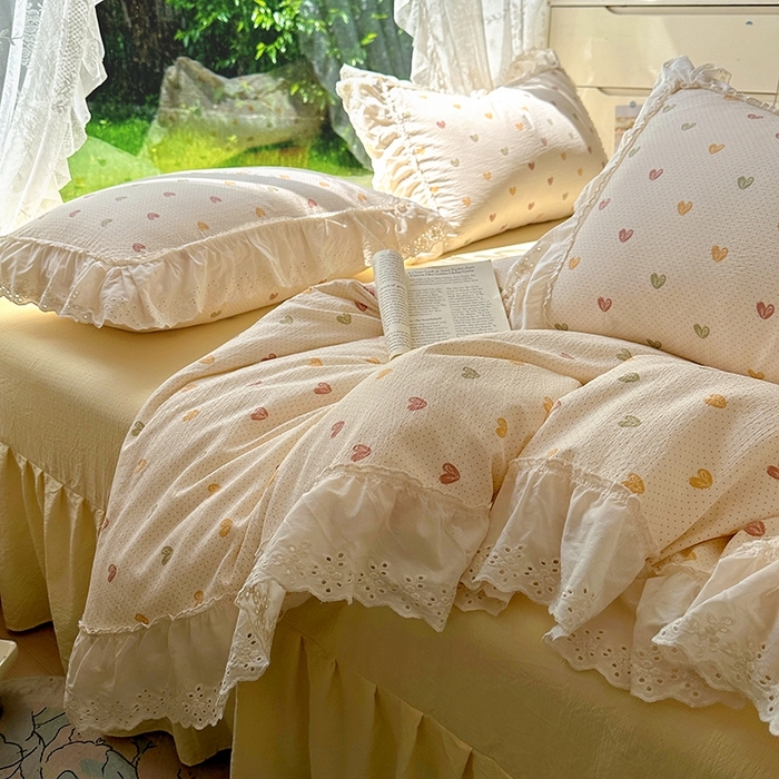 91家纺网 家纺一手货源 找家纺 （总）仟网汇 2025新款皱皱纱花边床裙四件套多功能夏被夏凉被空调被四件套四季通用