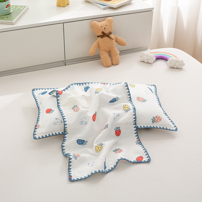 （总）萌番宝 2025春夏新款纯棉A类全棉纯棉皱皱双层纱枕套工艺枕套儿童学生成人枕套单枕套
