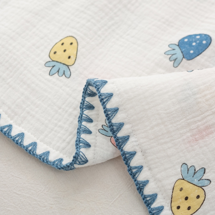 91家纺网 家纺一手货源 找家纺 萌番宝 2025春夏新款纯棉A类全棉纯棉皱皱双层纱枕套工艺枕套儿童学生成人枕套单枕套 幸福莓