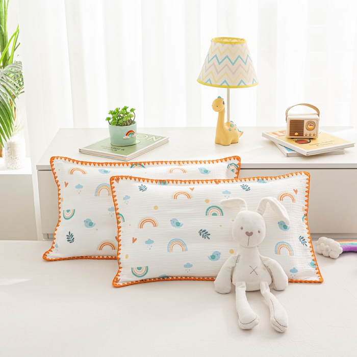 91家纺网 家纺一手货源 找家纺 萌番宝 2025春夏新款纯棉A类全棉纯棉皱皱双层纱枕套工艺枕套儿童学生成人枕套单枕套 白蜡叶