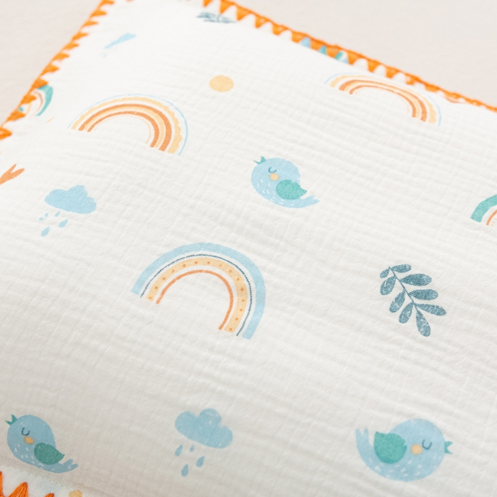 91家纺网 家纺一手货源 找家纺 萌番宝 2025春夏新款纯棉A类全棉纯棉皱皱双层纱枕套工艺枕套儿童学生成人枕套单枕套 白蜡叶