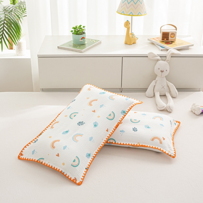 91家纺网 家纺一手货源 找家纺 萌番宝 2025春夏新款纯棉A类全棉纯棉皱皱双层纱枕套工艺枕套儿童学生成人枕套单枕套 白蜡叶