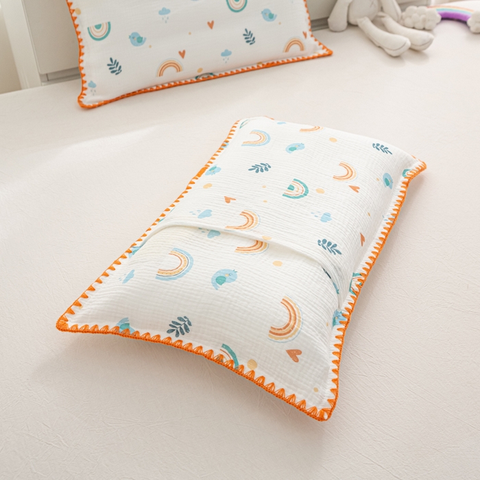 91家纺网 家纺一手货源 找家纺 萌番宝 2025春夏新款纯棉A类全棉纯棉皱皱双层纱枕套工艺枕套儿童学生成人枕套单枕套 白蜡叶