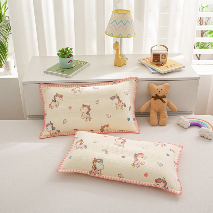 91家纺网 家纺一手货源 找家纺 萌番宝 2025春夏新款纯棉A类全棉纯棉皱皱双层纱枕套工艺枕套儿童学生成人枕套单枕套 宝骊小马