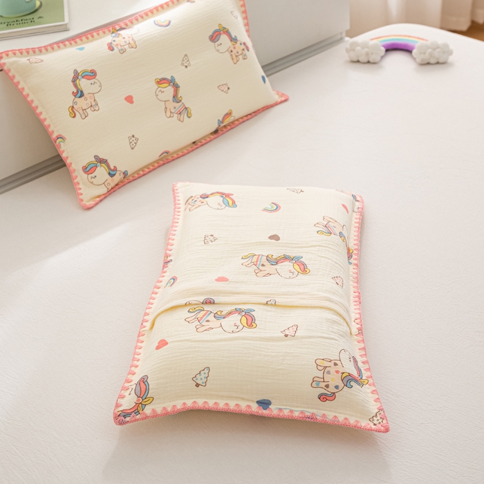 91家纺网 家纺一手货源 找家纺 萌番宝 2025春夏新款纯棉A类全棉纯棉皱皱双层纱枕套工艺枕套儿童学生成人枕套单枕套 宝骊小马