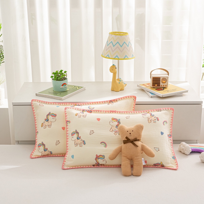 91家纺网 家纺一手货源 找家纺 萌番宝 2025春夏新款纯棉A类全棉纯棉皱皱双层纱枕套工艺枕套儿童学生成人枕套单枕套 宝骊小马