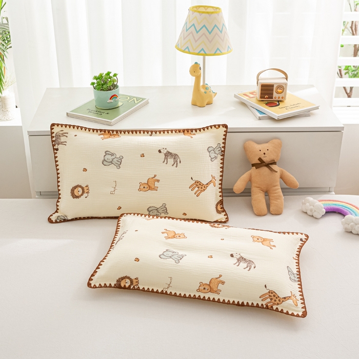 91家纺网 家纺一手货源 找家纺 萌番宝 2025春夏新款纯棉A类全棉纯棉皱皱双层纱枕套工艺枕套儿童学生成人枕套单枕套 红山动物城