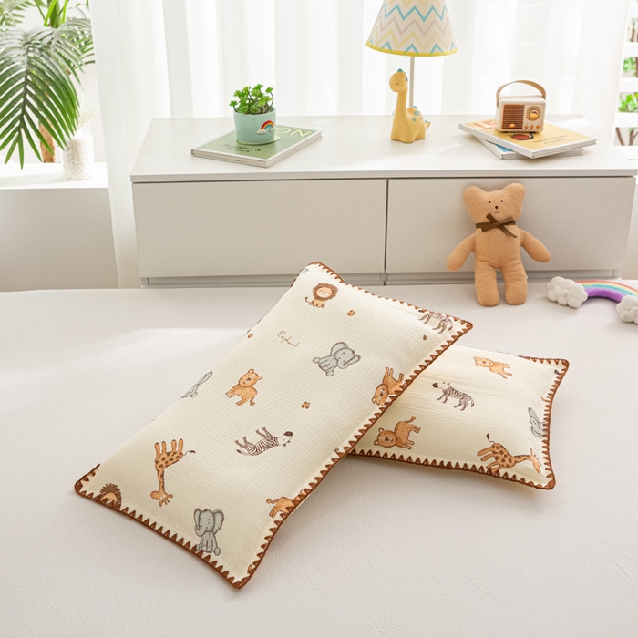 91家纺网 家纺一手货源 找家纺 萌番宝 2025春夏新款纯棉A类全棉纯棉皱皱双层纱枕套工艺枕套儿童学生成人枕套单枕套 红山动物城