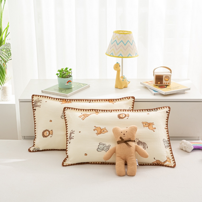 91家纺网 家纺一手货源 找家纺 萌番宝 2025春夏新款纯棉A类全棉纯棉皱皱双层纱枕套工艺枕套儿童学生成人枕套单枕套 红山动物城